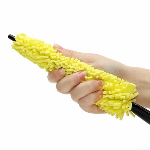 Car Wheel Brush Soft Bristle Rim Cleaner Tool for Tire Washing - Flexible Sponge Head Removes Brake Dust on SUV Truck - 35cm Yellow
