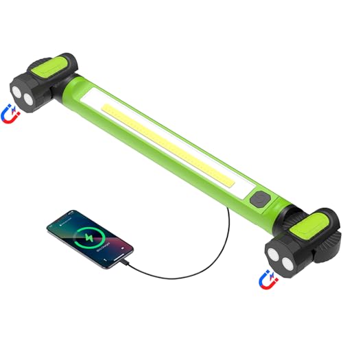 Mechanic Work Light, 3000LM Magnetic Work Lights, 5200mAh Rechargeable LED Work Light Bar, Portable Cordless Underhood Work Lights with Hooks for Inspection Workshop Emergency - color: Green