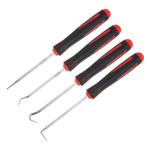 HARFINGTON 4 Pieces Pick and Hook Set 165mm Zinc Alloy Nylon Handle Round Automotive Pick Tool Set for Removing O Rings Small Items, Black Red - color: Black Red