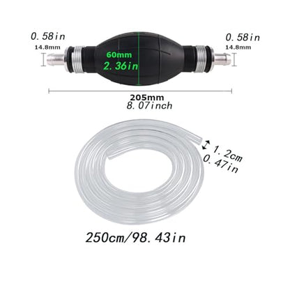 Hand Siphon Pump Kit for Gas Oil Diesel Water Transfer, 9ft Hose with Copper Head & Hand Pump for Cars Boats Emergencies