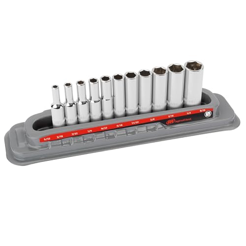 Ingersoll Rand 11 Pc. 1/4" Drive Deep Socket Set, SAE 6-Point, Chrome Vanadium Steel, 5/32"–9/16" with Storage Tray – 752046X - size: 1/4 in. Drive Deep Socket Set, style: SAE