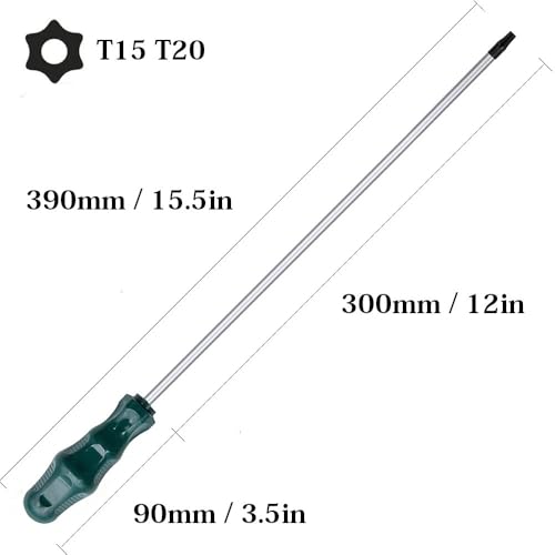 Extra Long Torx Screwdriver Set T15 T20, Fixinus 12-Inch Magnetic Security Torx Driver Star Screwdrivers with Hole, 300mm Length - size: T15 T20