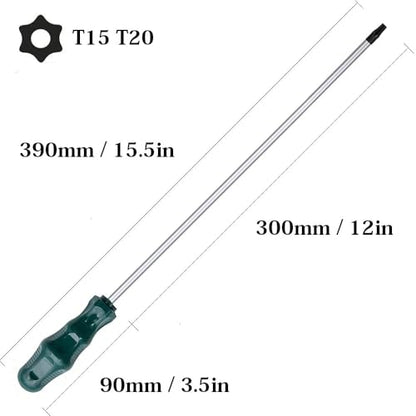 Extra Long Torx Screwdriver Set T15 T20, Fixinus 12-Inch Magnetic Security Torx Driver Star Screwdrivers with Hole, 300mm Length - size: T15 T20