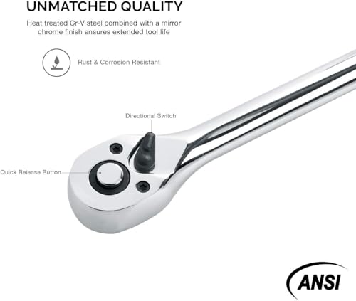 Neiko 03034A 3/8” Drive Extra Long Ratchet | 18” Length | 72 Tooth Gear | Cr-Mo Head | CR-V Steel - size: 3/8" Drive, style: Ratchet