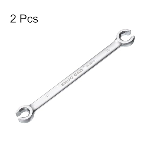 HARFINGTON 2pcs Flare Nut Wrench 8mm x 10mm High Carbon Steel Nickel Plating Wrench for DIY Hand-making Automotive Repairs and Household Maintenance - size: 8mm x 10mm