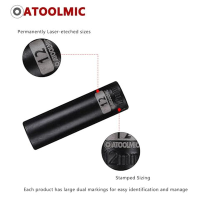 3/8 Inch Drive x 12mm Deep 6PT CR-MO Impact Socket for Removing Axle nut | Metric Socket,6-Point Radius Corner Design,Two Size Markings,Square Chamfered Opening,For Removal of Axle Nut - size: 12 mm, style: 3/8" Drive Deep Socket