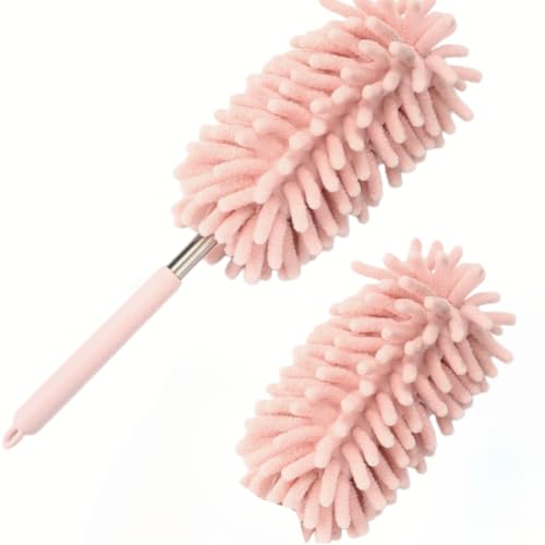Set of 2 Microfiber Car Dusting Brushes Flexible Adjustable Mini Cleaning Tools Made of Polyester Fiber for Dashboard Vents Pink