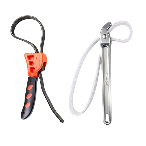 2Piece Wrench Set:12" Aluminum Nylon Strap Wrench&6" Multi-Purpose Rubber Strap Wrench Plumbing,Non-Slip, Non-Marring Grip,Complete DIY Automotive Tool Kit for Oil Filter & Household - size: 2-Piece Set