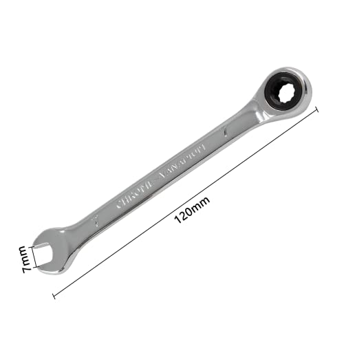 2 Pcs 7mm Ratchet Wrench Metric Ratcheting Wrench Set with 5° Movement and Hardened & 72 Teeth for Projects Metric Tight Spaces - size: 7 mm