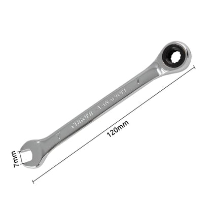2 Pcs 7mm Ratchet Wrench Metric Ratcheting Wrench Set with 5° Movement and Hardened & 72 Teeth for Projects Metric Tight Spaces - size: 7 mm