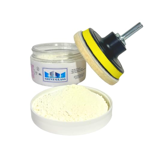 Pro Glass Polishing Kit, Oxido de Cerio, TREO 99.9%, High Grade Cerium Oxide Powder 3.52 oz, Wool Felt Disc + Drill Adapter, Glass Scratch Remover