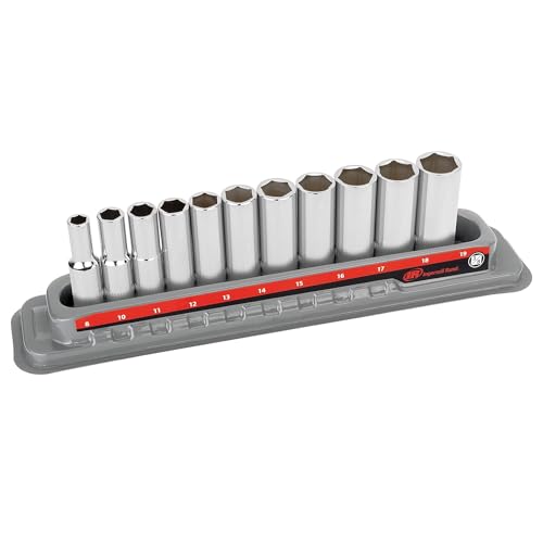 Ingersoll Rand 11-Piece 3/8 in. Drive Metric Deep Socket Set – 6-Point, Sizes 8mm to 19mm, Mirror-Polished Chrome Vanadium Steel with Vertical Knurling and Thermoform Tray – 752049X - size: 3/8 in. Drive Deep Socket Set, style: Metric
