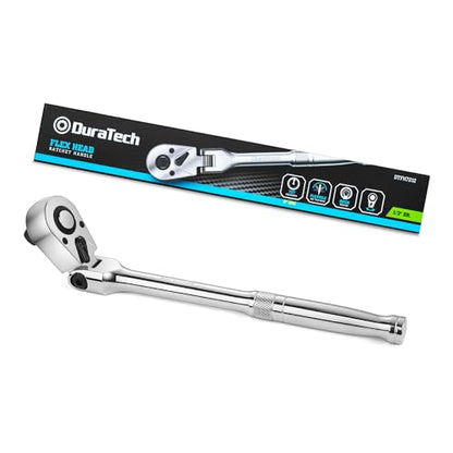 DURATECH 1/2" Drive Flex-Head Ratchet | 72-Tooth Ratchet Wrench, Quick-release, Reversible Switch, Full-Polished Chrome Plating, Alloy Steel - size: 1/2" Drive