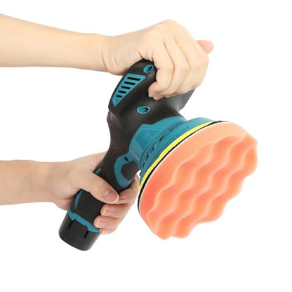 Cordless Car Buffer Polisher, 6 Variable Speed Battery Powered Cordless Powerful Motor Ergonomic Handle Car Polishing Dual Action Car Buffer Polisher with Gloves Apron Set Black&Blue