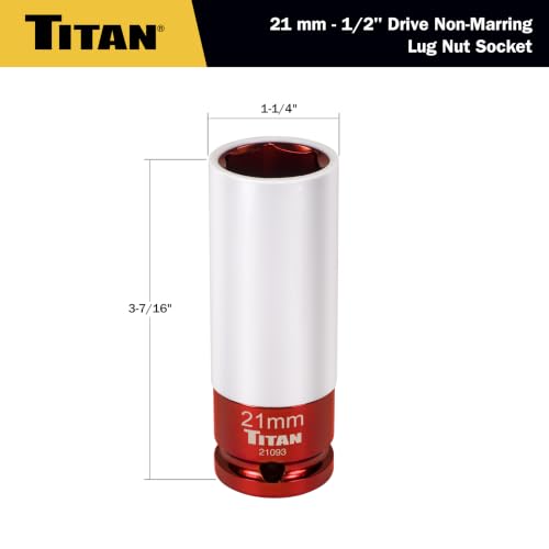 Titan 21093 1/2-Inch Drive x 21mm Non-marring Impact Deep Lug Nut Socket - size: 21mm