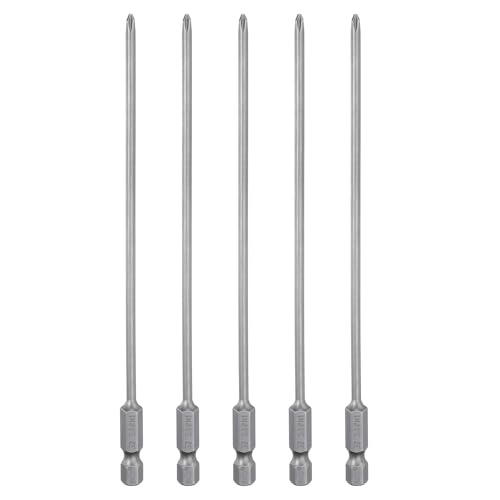 HARFINGTON 5pcs #1 Phillips Screwdriver Bit PH1 1/4" Hex Shank 6" (150mm) Long Magnetic S2 Steel Industrial Grade Screw Driver Bit Cross Head Electric Drill Bits 0.118" (3mm) Rod - size: PH1 x 150mm x 3mm