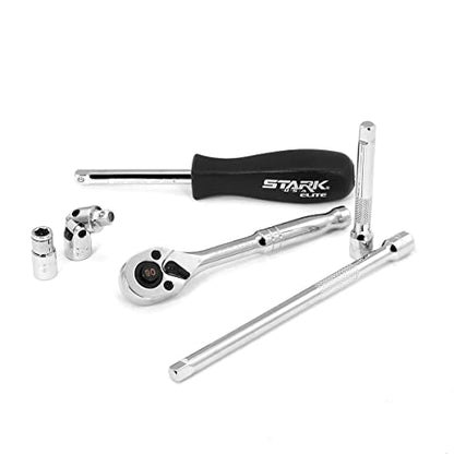 Stark USA 55-Pieces 1/4" Socket Set, Drive Socket Wrench Set, 1/4-inch Quick-Release Ratchets 90-Tooth Pear Head Ratchet SAE (5/32-9/16) MM (4-14) - style: 55pcs SAE/Metric Impact Socket Set