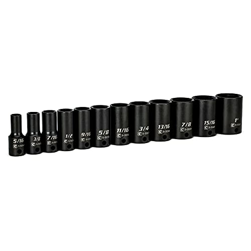 Capri Tools 3/8 in. Drive Semi-Deep Impact Sockets Set, SAE, 5/16 to 1 in, 12-Piece - size: Semi-Deep Set / 5/16-1 in.