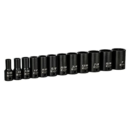 Capri Tools 3/8 in. Drive Semi-Deep Impact Sockets Set, SAE, 5/16 to 1 in, 12-Piece - size: Semi-Deep Set / 5/16-1 in.