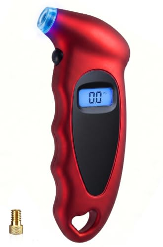 Digital Tire Pressure Gauge 150 PSI, Accurate in 0.1 Increments,1 Pack Tire Pressure Gauge with Backlight LCD, 4 Units (PSI/Bar/Kgf/cm²/KPA) Applicable to Car Truck Bicycle, Red - color: Red