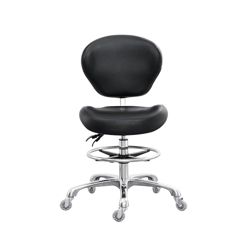 Grace&Grace Drafting Chair Adjustable Tall Shop Stool, Rolling Stool with Back Support for Studio, Classroom, Lab, Counter, Medical (Black) - color: Black