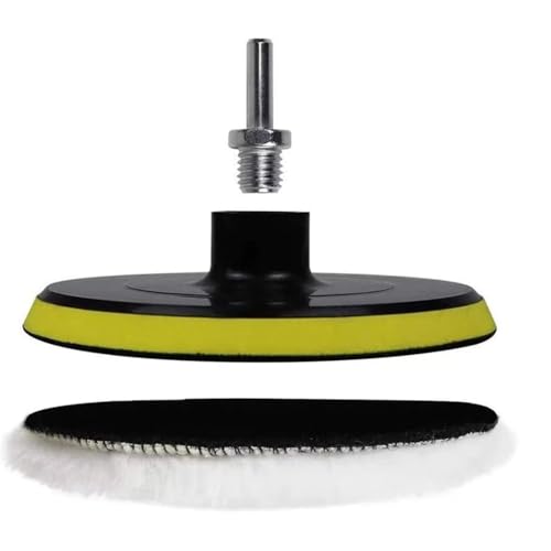 6Pcs 6 Inch Wool Polishing Buffing Pad with M14 Drill Adapter, Hook & Loop Backing Pad, Drill Polisher Attachment Buffing Wheel Set for Car, Glass, Tile, Tire Polishing & Waxing