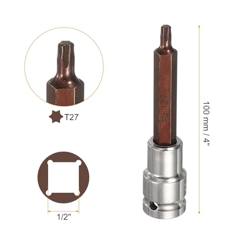 HARFINGTON Torx Bit Socket 1/2" Drive T27 S2 Steel 6 Point Head Long Screwdriver Drill Bits CR-V Steel Socket Adapter for Home Auto Axle Hex Nuts Bolts Repair - size: T27