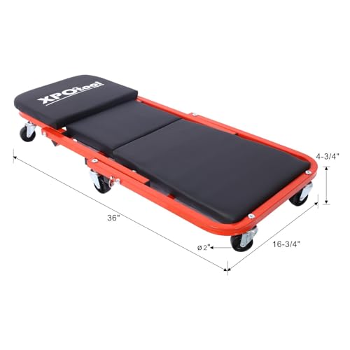2-in-1 Mechanic Creeper and Seat - 36" Low Profile Rolling Garage Creeper with 300 Lbs Capacity, 6 Swivel Wheels for Easy Maneuvering, Red