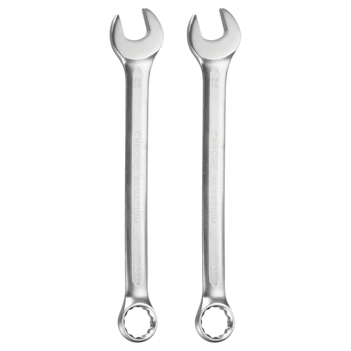 HARFINGTON 2Pcs Metric Combination Wrench 25mm Open End & 15-Degree Offset 12-Point Box End Chrome Vanadium Steel Industrial Grade Double Ended Wrenches Spanners Tools - size: 25mm