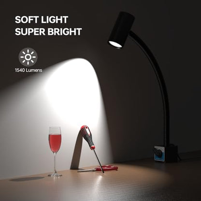 Magnetic Work Light, 1540 Lumens Led Machine Light with Strong Magnetic Base, Flexible Gooseneck Magnetic Lamp for Lathe and Drill Press, 14W 120V
