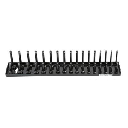 OEMTOOLS 22210 1/2" Metric Socket Organizer, 1/2 Socket Holder for Deep and Shallow Sockets, Labeled Posts, Dual Rail, Holds 10 mm to 27 mm - size: 1/2"