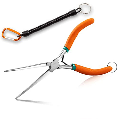 SPEEDWOX 7-Inch Long Reach Needle Nose Pliers with Teeth, Curved Handle | Extra Long Nose, Precision Wire Looping, Needle Remover, For Hard to Reach Narrow Spaces, Jewelry Making Tools - style: Curved Handle