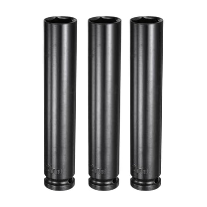 HARFINGTON 3pcs 6-Point Deep Impact Socket 1/2" Drive 21mm Metric Socket 6" (150mm) Extra Long Heat-Treated 45# Steel for Home Auto Spindle Axle Hex Nuts Bolts Repair, Black - size: 21mm + 6" Long