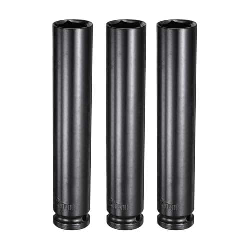 HARFINGTON 3pcs 6-Point Deep Impact Socket 1/2" Drive 21mm Metric Socket 6" (150mm) Extra Long Heat-Treated 45# Steel for Home Auto Spindle Axle Hex Nuts Bolts Repair, Black - size: 21mm + 6" Long