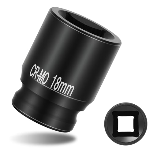 1/2" Drive 18mm Impact Socket Metric Standard Impact Socket Blackening Finish 4 Point Square Socket made with Chrome Molybdenum Alloy Steel for Auto Repair Mechanical Maintenance Removal of Axle Nut - size: 18mm - 4pt, style: 1/2" Drive Standard Socket