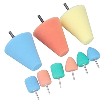 for Drills and Mold Grinders, 3mm and 6mm Shanks Polishing Cone and Buffing Ball Set - 9 Piece Sponge Polish Tool Kit for Automotive Wheel Hub Maintenance and Uncoated Metal