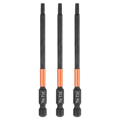 HARFINGTON 3pcs T15 Torx Head Screwdriver Bit 4" (100mm) Long 1/4" Hex Shank Magnetic No Hole Tamper Proof 6 Point Star Screw Driver Drill Bits Phosphate S2 Steel Industrial Power Tools - size: T15 x 100mm
