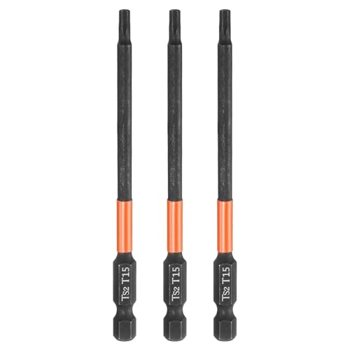 HARFINGTON 3pcs T15 Torx Head Screwdriver Bit 4" (100mm) Long 1/4" Hex Shank Magnetic No Hole Tamper Proof 6 Point Star Screw Driver Drill Bits Phosphate S2 Steel Industrial Power Tools - size: T15 x 100mm