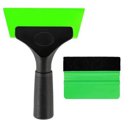 Yourkar 2 PCS Window Tint Kit Tools, Professional Vinyl Wrap Kit with Plastic Squeegee & Felt Squeegee, Universal Privacy Film Installation Tint Tools for Vehicle Glass Home (Green) - color: Green