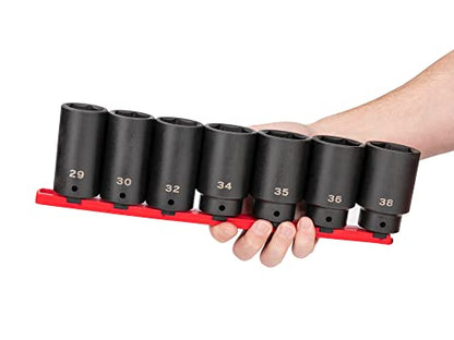 TEKTON 1/2 Inch Drive Axle Nut Impact Socket Set, 7-Piece | SID92101 - size: 7-Piece (29-38 mm), Rail