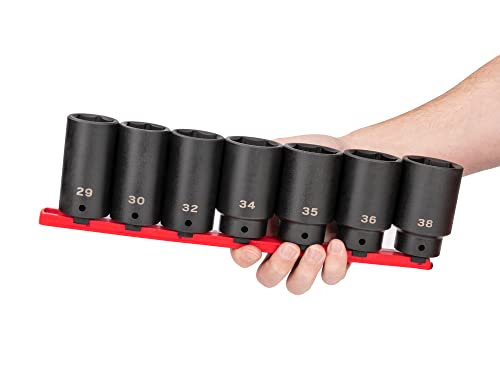TEKTON 1/2 Inch Drive Axle Nut Impact Socket Set, 7-Piece | SID92101 - size: 7-Piece (29-38 mm), Rail