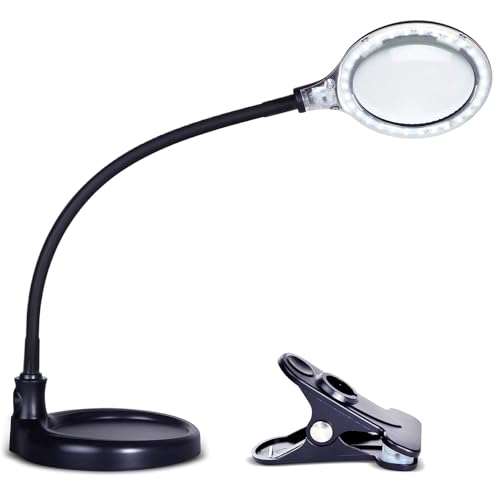 Brightech LightView Pro Flex 2 in 1 Magnifying Desk Lamp, 1.75x Light Magnifier, Adjustable Magnifying Glass with Light for Crafts, Reading, Close Work - color: Black, size: 3 Diopter (1.75x)