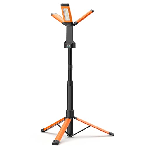 Rechargeable LED Work Light with Stand, 67" Tall Portable Cordless Work Light, 8AH Battery, 500/1500/2500 Lumen, 4000/6500K Dimmable Camping Light with Detachable Tripod Orange (Carrying Bag Included) - color: Orange