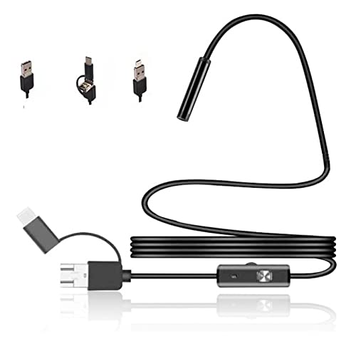 USB Endoscope for OTG Android Phone, Laptop, 5.5mm Borescope Inspection Camera Waterproof with USB Type C, Micro-USB Plug 3in1, Pure Copper Cord with 6 LED Lights, Compatible with Most Phone, PC (2m)