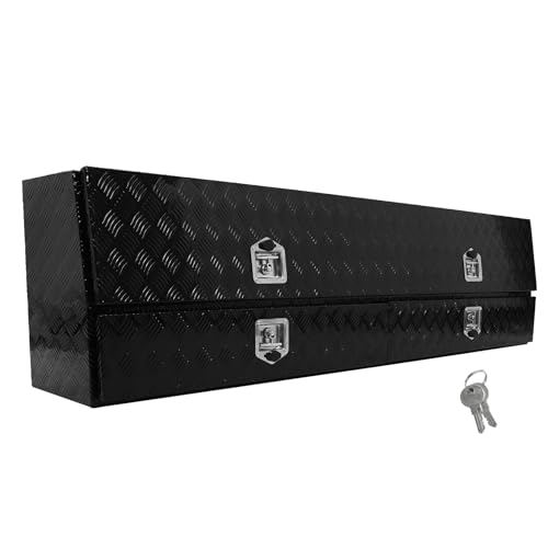 confote Aluminum Stripes Plated Truck Tool Box Pick Up Truck Bed Tool Box Truck Storage Box Two Lower Drawers Waterproof Toolbox Storage Organizer with T-Handle, Lock and Keys,81" x 21" x 13.5"-Black - color: Black, size: 81 x 21 x 13.5 inch