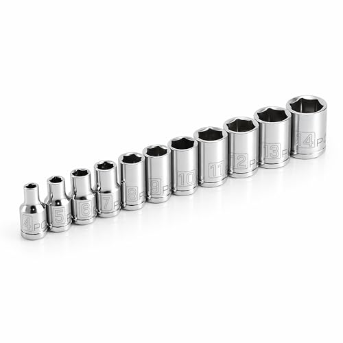 Powerbuilt 11 Piece Metric Shallow Socket Set, 1/4-Inch Drive, 6 Point, Dual Grease Rings, Size Markings - 640498, Silver - size: Metric