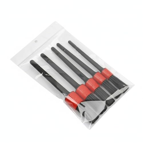 5-Piece Car Detailing Brush Set for Interior Vents, Dashboard Crevices & Wheel Rims - Black PP Plastic Cleaning Tools
