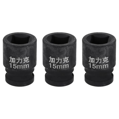 HARFINGTON 3pcs 4 Point Square Socket 1/2" Drive 15mm Metric Square Impact Socket CR-V Blackening Standard Wheel Sleeve Pneumatic Sleeve Tool for Auto Repair Mechanical Maintenance Home Use - size: 15mm