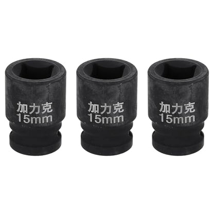 HARFINGTON 3pcs 4 Point Square Socket 1/2" Drive 15mm Metric Square Impact Socket CR-V Blackening Standard Wheel Sleeve Pneumatic Sleeve Tool for Auto Repair Mechanical Maintenance Home Use - size: 15mm