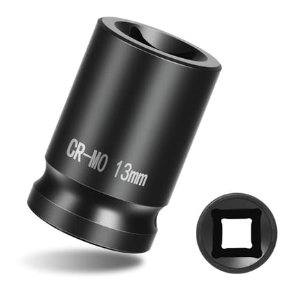 1/2" Drive 13mm Impact Socket Metric Standard Impact Socket Blackening Finish 4 Point Square Socket made with Chrome Molybdenum Alloy Steel for Auto Repair Mechanical Maintenance Removal of Axle Nut - size: 13mm - 4pt, style: 1/2" Drive Standard Socket